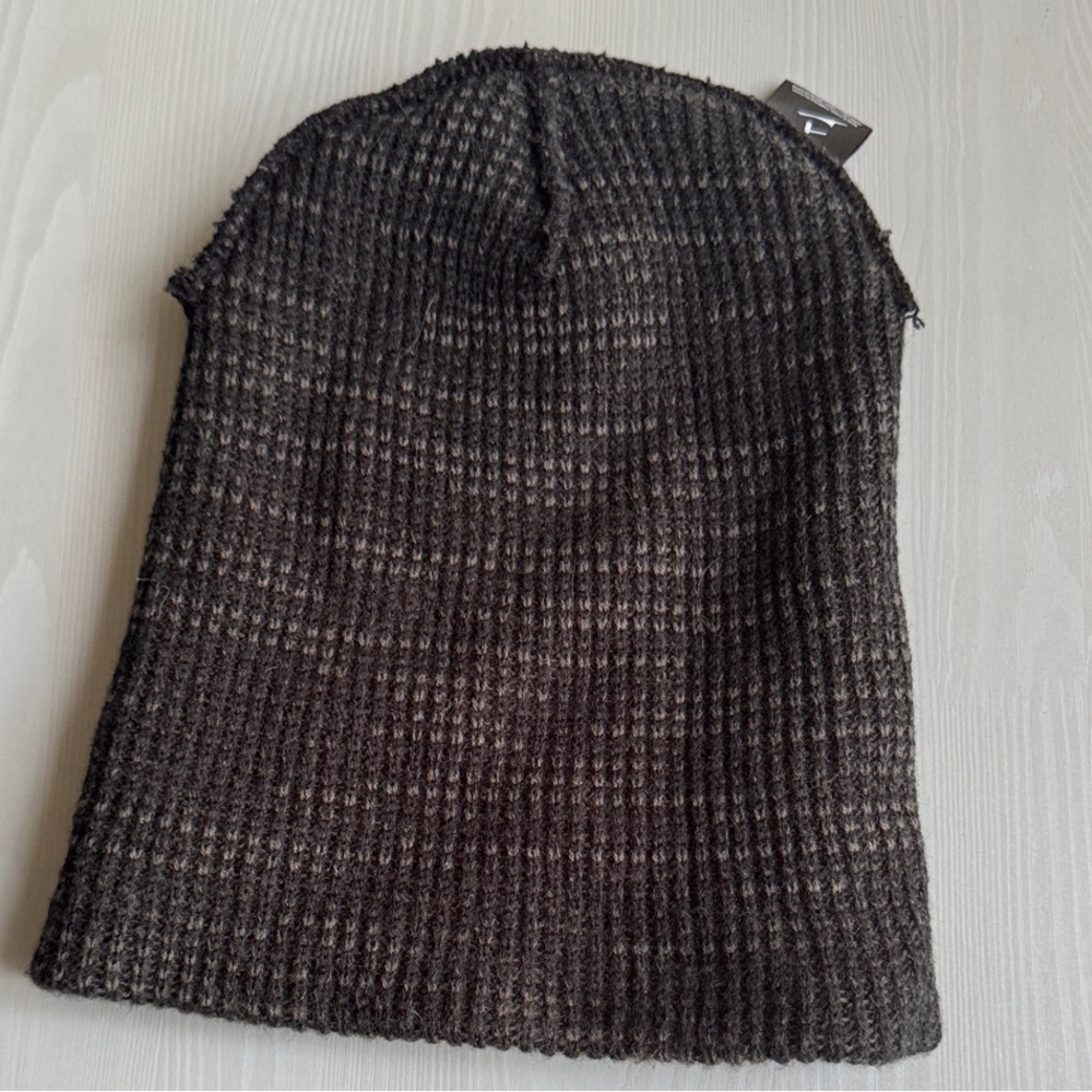 Black and Gray Ribbed Knit Beanie - Picture 3 of 4